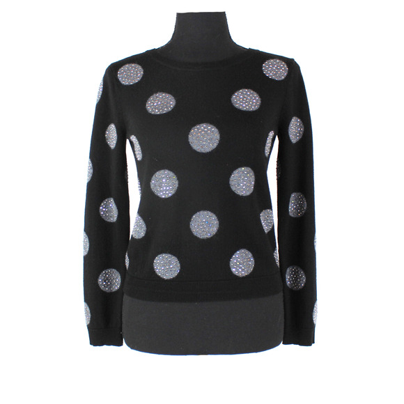 Alice + Olivia Wool Embellished Sweater Polka Dot Black Gray Studded Crewneck S - Picture 2 of 8